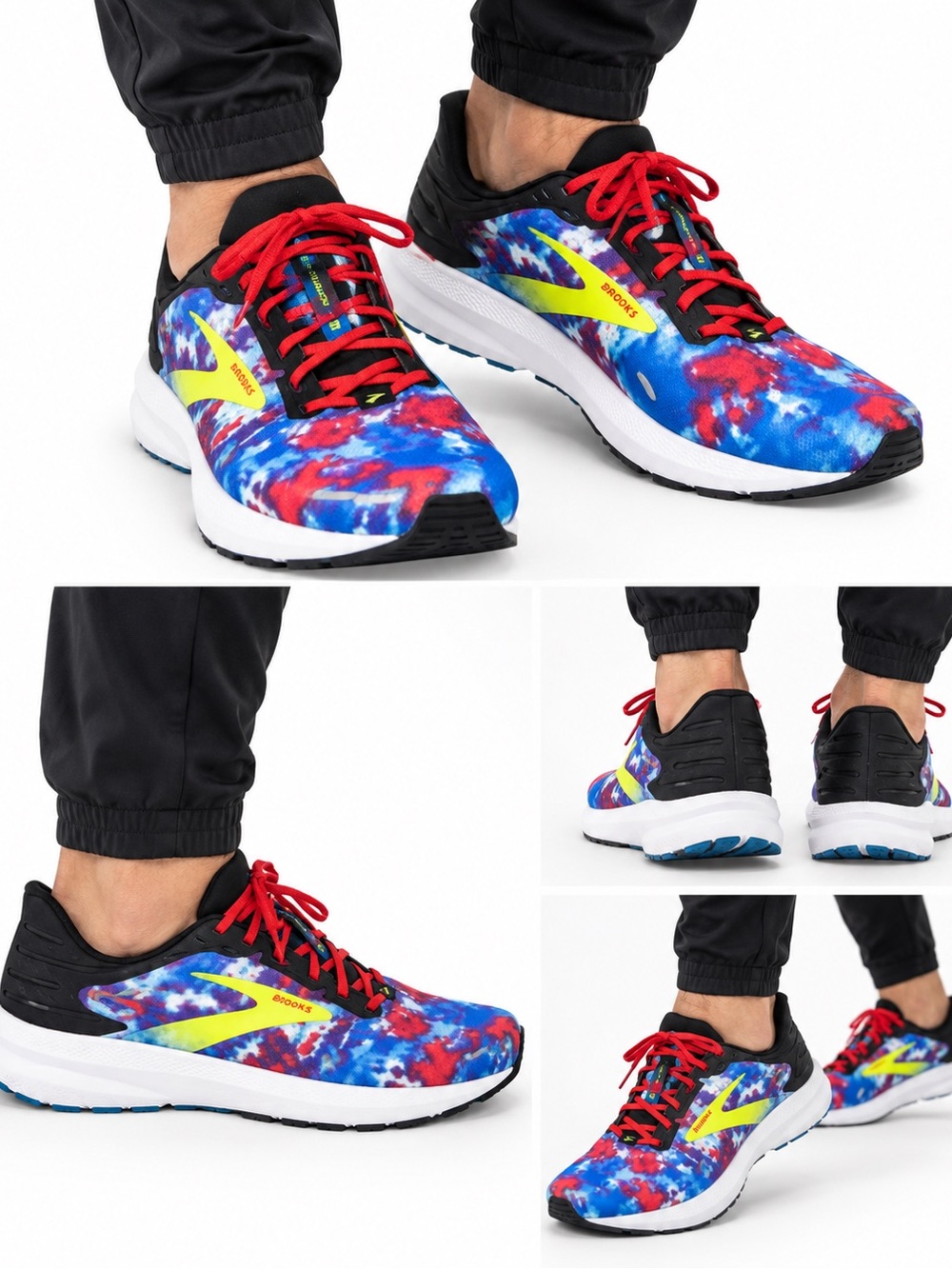 Brooks Men’s Multicolor Tie-Dye Running Shoes with Yellow Logo and Red Laces